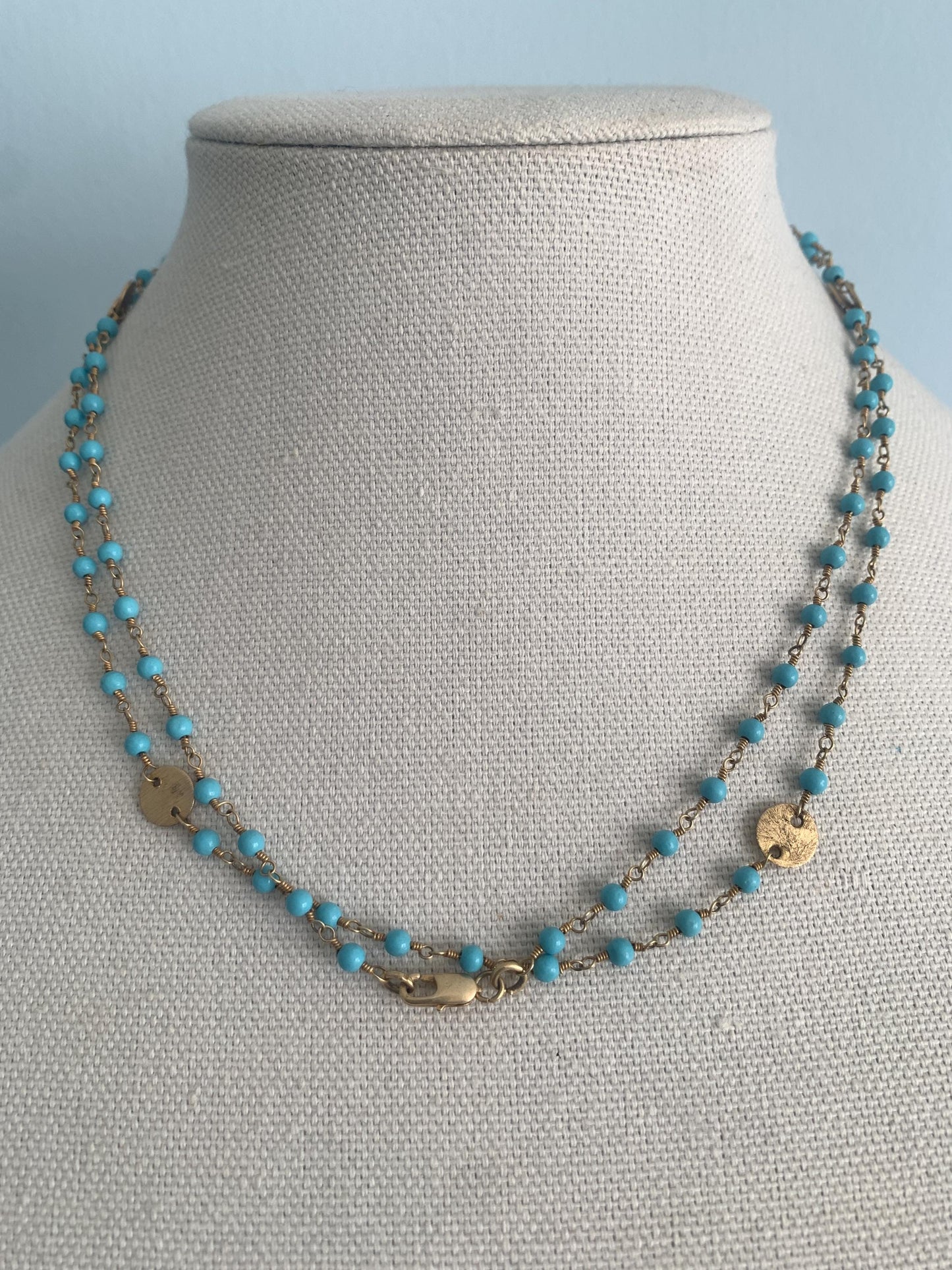 Vintage Chunky Matte Gold Rolo Chain. Pendant with Purple and Blue Stones. Enamel Painted Detail in Purple Blue and White.