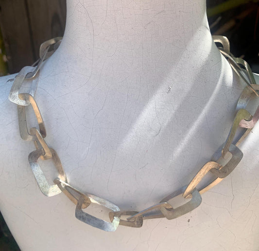 Contemporary. Sterling Silver. Irregular Large Oblong Link. Necklace. Hand Made.