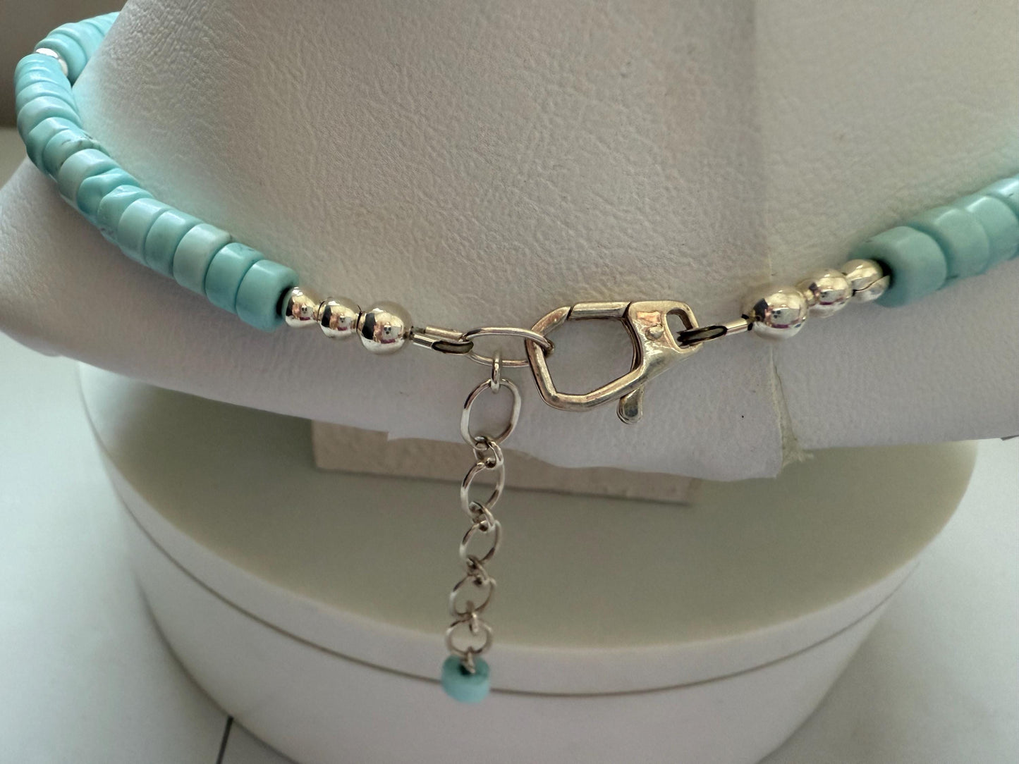 Vintage Sterling Silver Cross necklace. Handmade Turquoise Heishi  Necklace. Bezel Set Turquoise cross.OOAK.RWAG